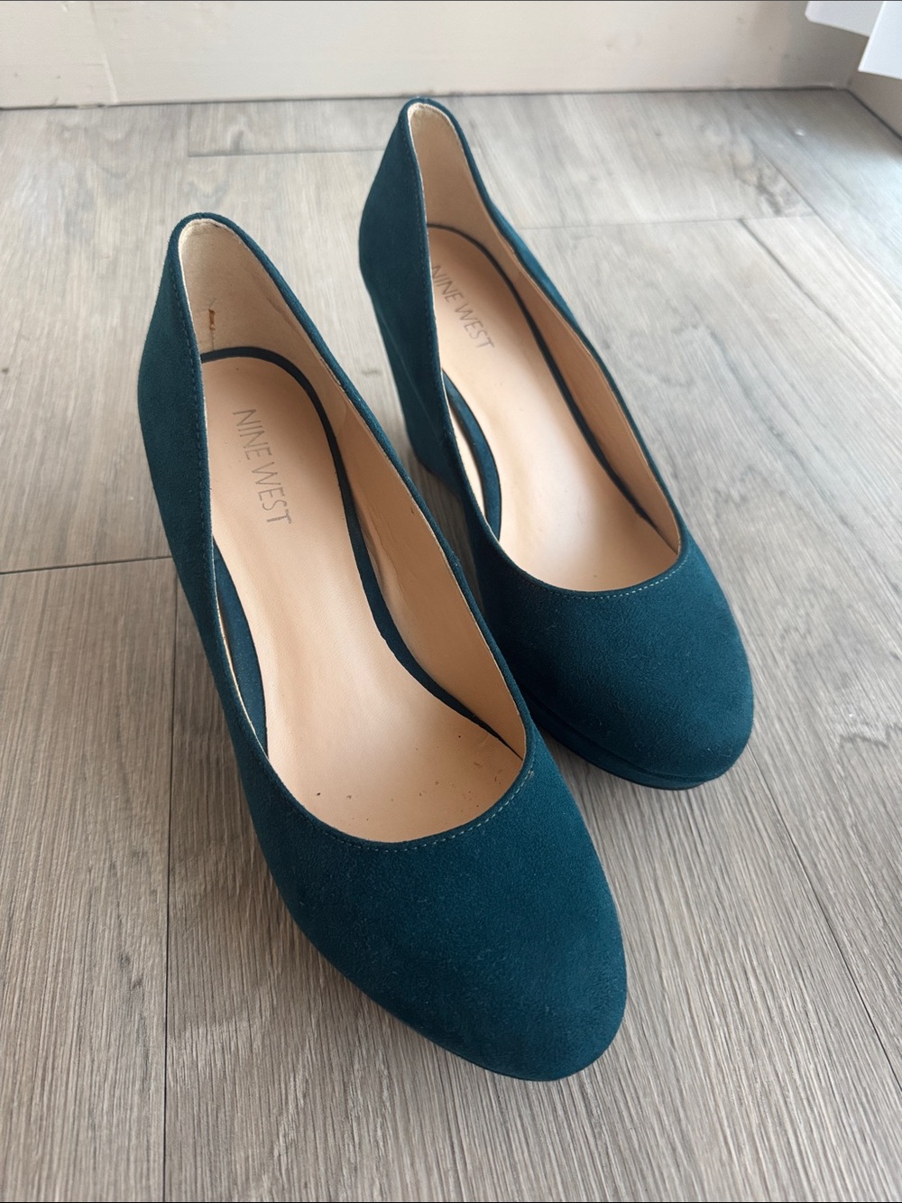 Nine West Teal Suede Wedge Pump
